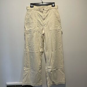 American Eagle Curvy Super High Rise Baggy Wide Leg Stretch Cream Pants Size 12